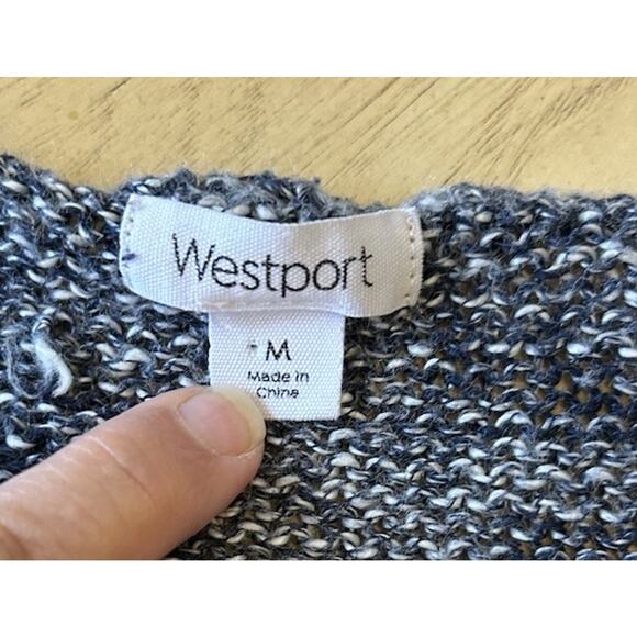 Women Marble Blue Knit Sweater Coastal Nautical Beach Sailor Casual Westport M - Picture 2 of 13